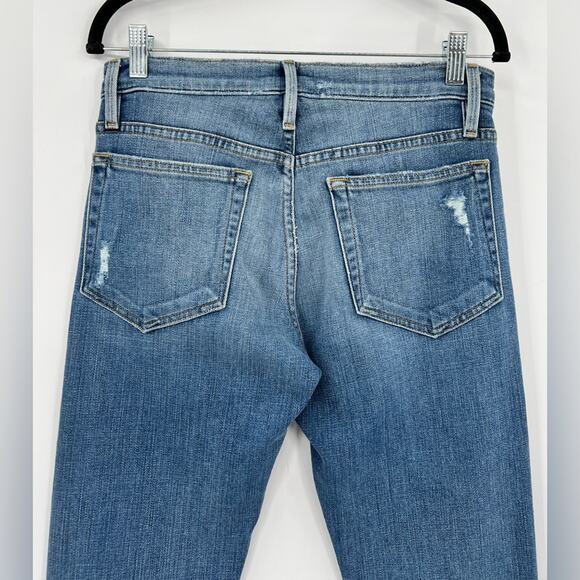 FRAME Le Boy Zip Hem Crop Jeans Ankle Picadilly Distressed Stretch Blue Size 26 - Picture 11 of 15
